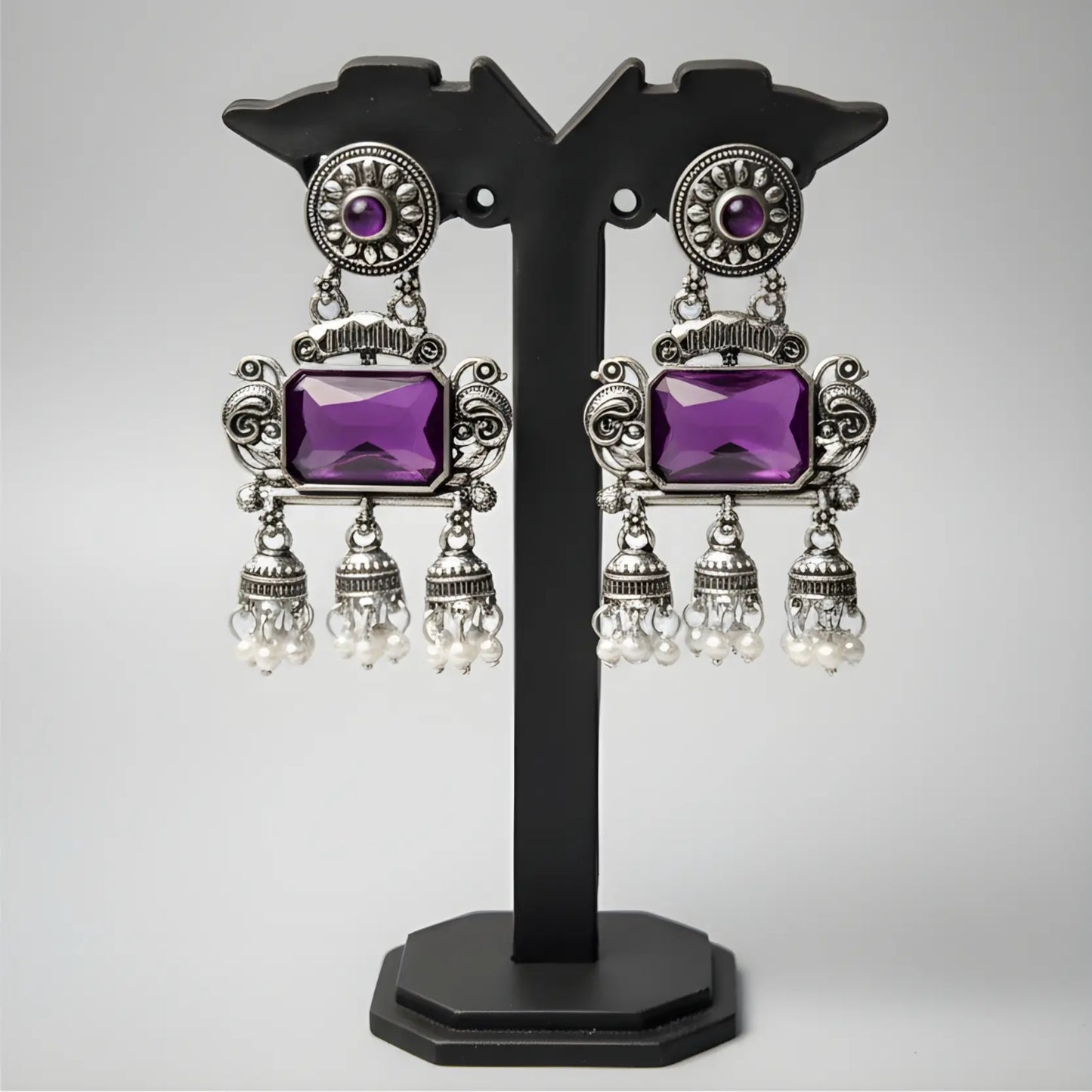 Vintage Oxidised Purple Earrings.