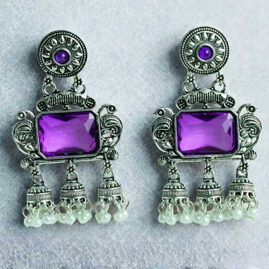 Vintage Oxidised Purple Earrings.