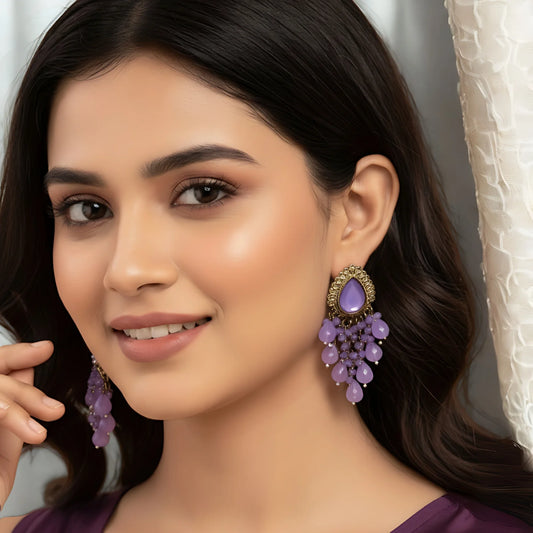 Regal Lavender Bead Cluster Hanging Earrings.