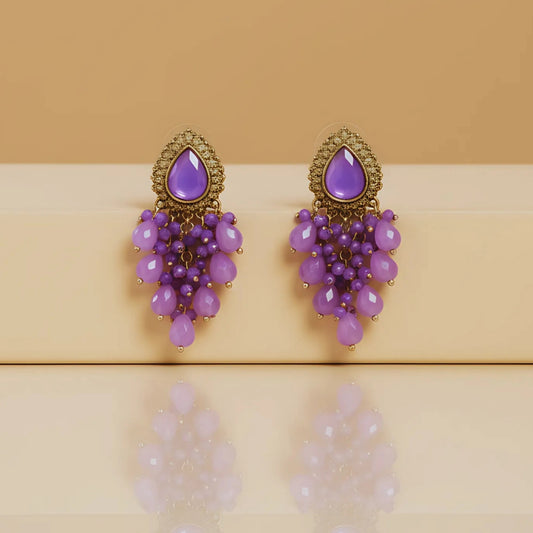 Regal Lavender Bead Cluster Hanging Earrings.