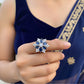 American Diamond Floral Statement Royal blue ring.