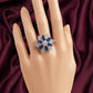 American Diamond Floral Statement Royal blue ring.