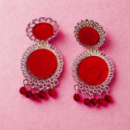 Striking Red Resin Beads Drop Earrings