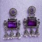 Vintage Oxidised Silver-Tone Purple Jhumka Earrings.